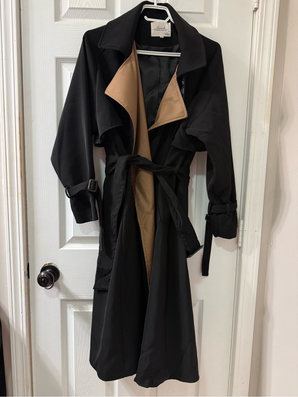 Vintage Chicwish Contrast Wide Lapel Belted Black & Tan Trench Coat